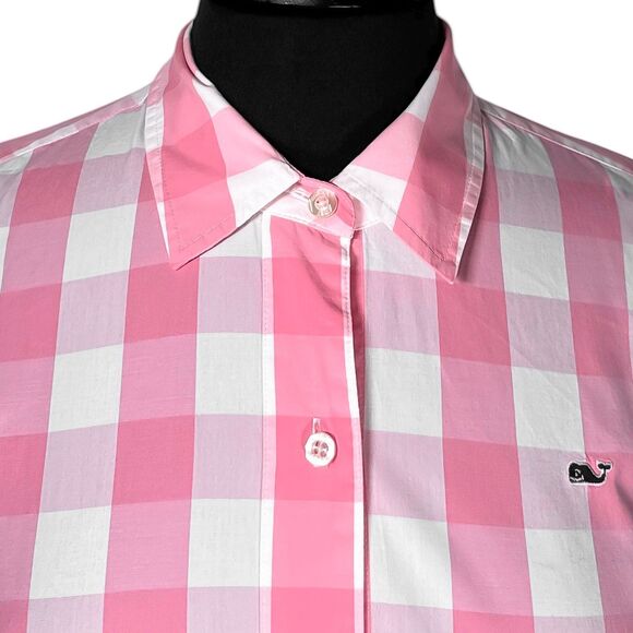 Vineyard Vines Women’s Shirt 8 Pink White Plaid Check Cotton Long Sleeve Preppy - Picture 5 of 10
